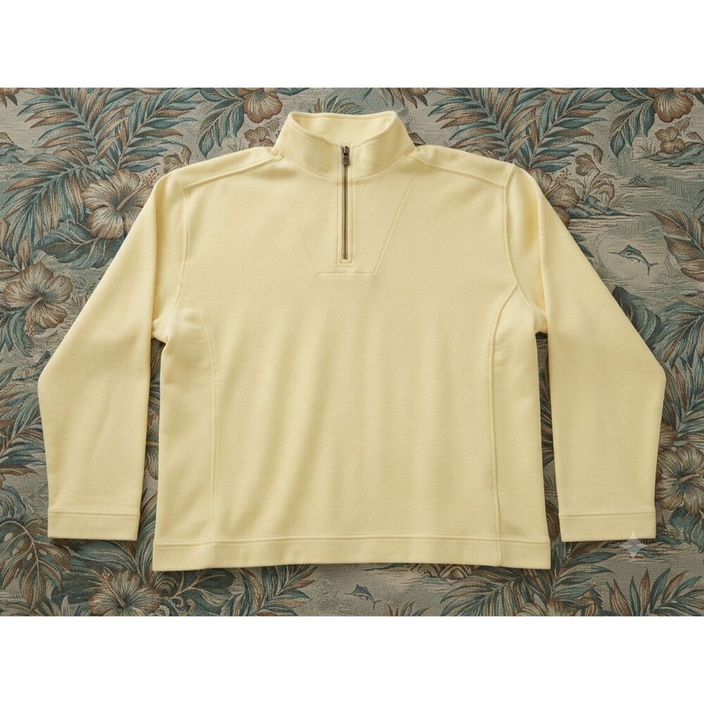 Tommy Bahama Women L Half Zip Pullover Sweater Butter Yellow W2360 Soft Knit Top
